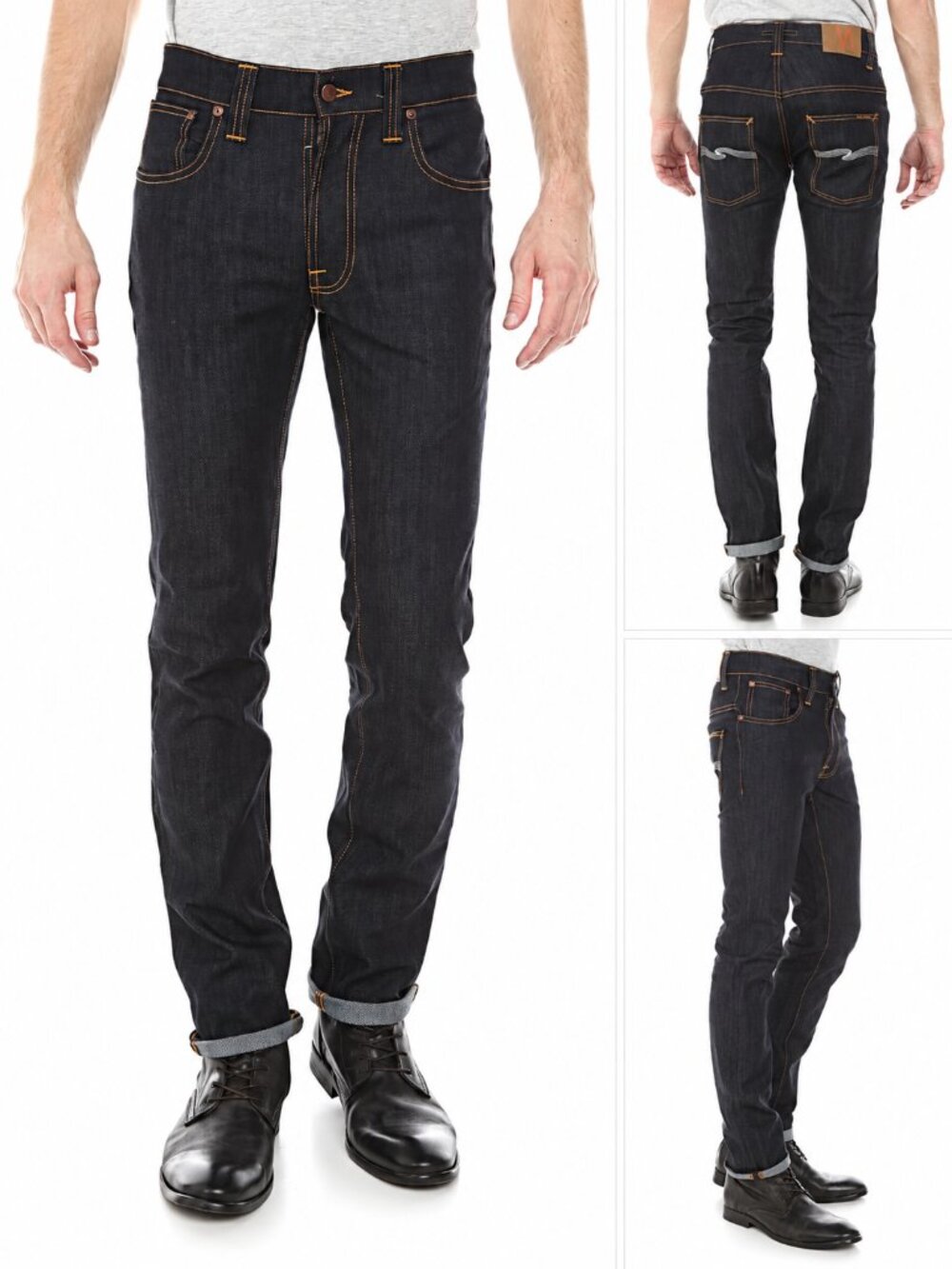 Nudie Jeans Thin Finn Dry Ecru Embo Slim Tapered Jeans 33